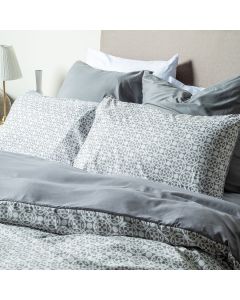 PARURE HOUSSE DE COUETTE  COTON CARDÉ IMPRIMEE ETHNIQUE GRIS