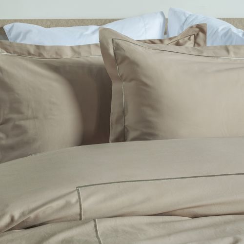 PARURE PRESTIGE COTON PERCALE POINT BOURDON TON SUR TON TAUPE