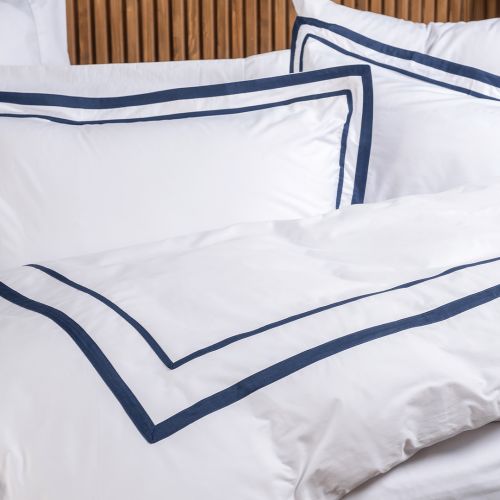 PARURE PRESTIGE COTON PERCALE DOUBLE PATCH NAVY BLEU