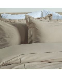 PARURE PRESTIGE COTON PERCALE POINT BOURDON TON SUR TON TAUPE