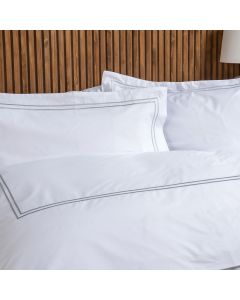 PARURE PRESTIGE COTON PERCALE DOUBLE POINT BOURDON GRIS CLAIR