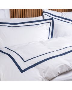 PARURE PRESTIGE COTON PERCALE DOUBLE PATCH NAVY BLEU