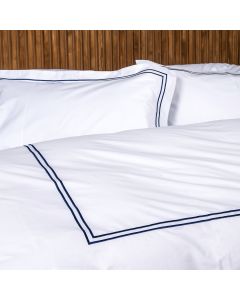 PARURE PRESTIGE COTON PERCALE DOUBLE POINT BOURDON NAVY BLEU