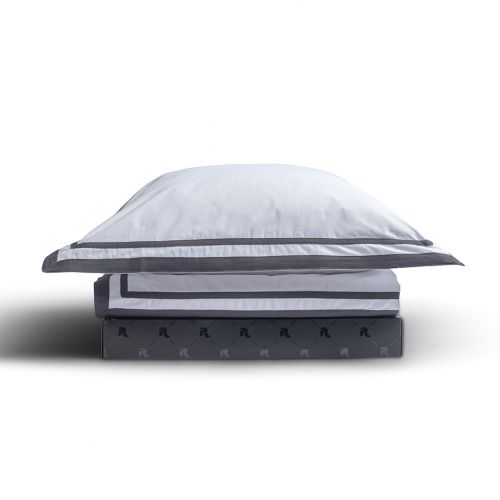 PARURE PRESTIGE COTON PERCALE DOUBLE PATCH GRIS CARBONE
