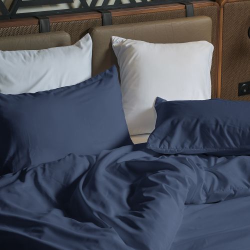 PARURE HOUSSE DE COUETTE  COTON CARDÉ NAVY BLUE