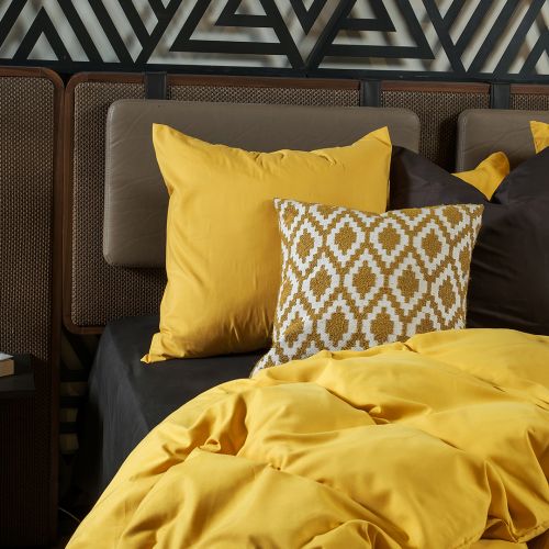 PARURE HOUSSE DE COUETTE  COTON CARDÉ MOUTARDE