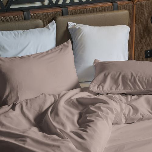 PARURE HOUSSE DE COUETTE  COTON CARDÉ BEIGE FONCE