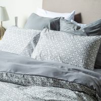PARURE HOUSSE DE COUETTE  COTON CARDÉ IMPRIMEE ETHNIQUE GRIS