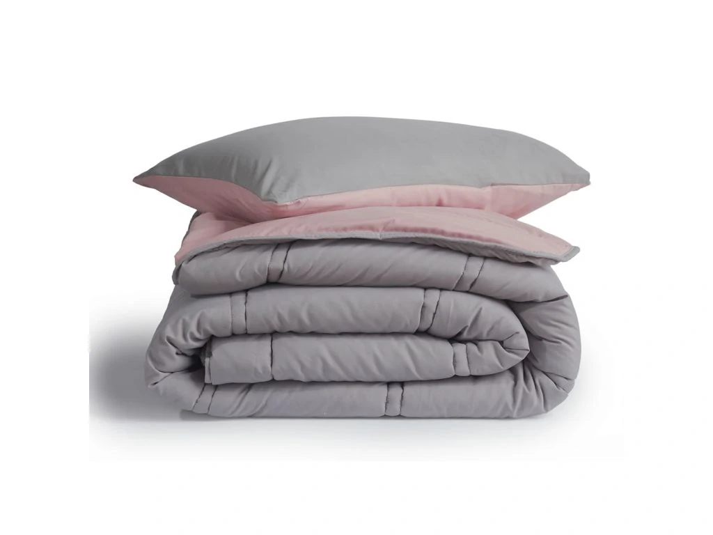 Parure de couette bicolore 100% Coton 57 fils Gris Foncé/Blanc uygun